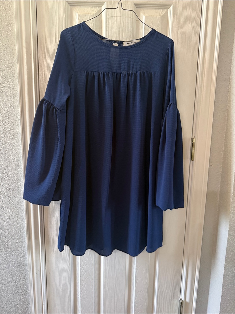 Impressions Navy Blue Midi Dress with Bell Sleeves
